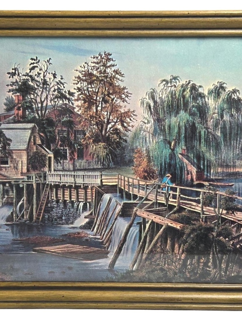 Vintage Framed Currier & Ives Lithograph Print, Mid-Century Home Decor Wall Art